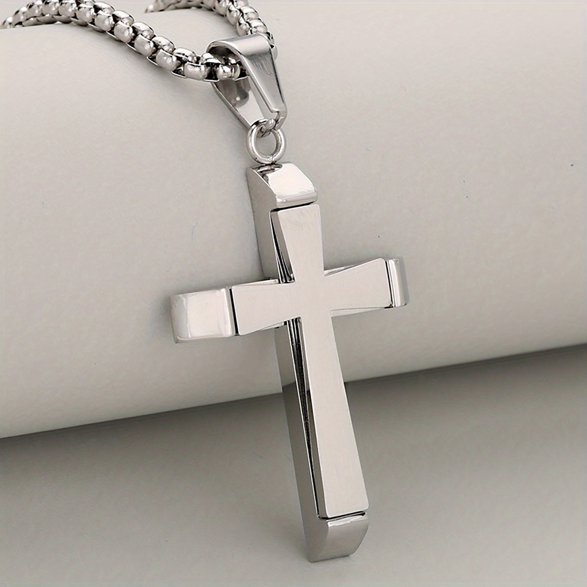 Double Layer Cross Pendant Necklace in Two-Tone Satin-Mirror Finish